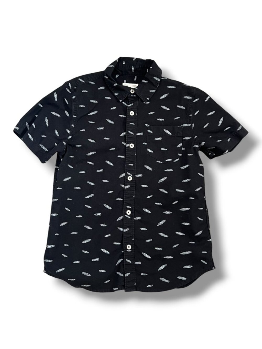 Tucker + Tate Boys Black White Surfboard Galaxy Print Short Sleeve Button Down L